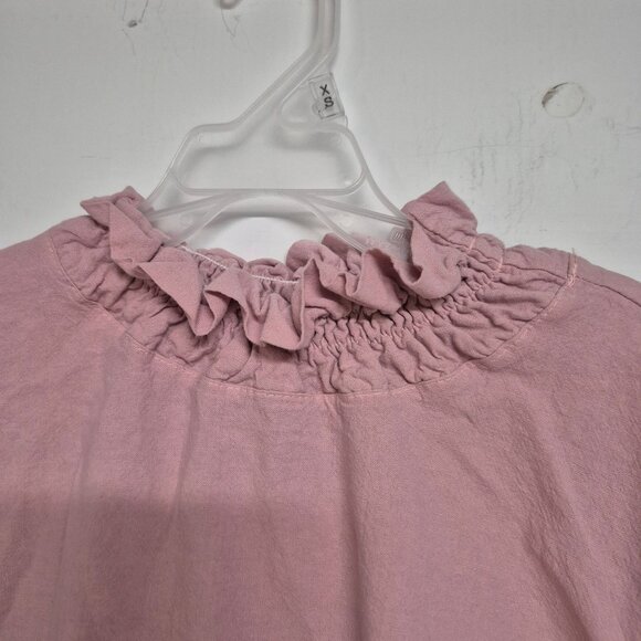 ErgoLUX Pink & Navy Long Sleeve Top W/ Ruffle Neckline & Smocked Cuffs XL - Picture 2 of 6